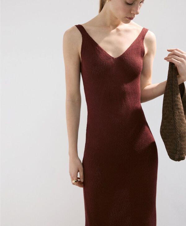 マンゴ レディース トップス ワンピース Vネック ニット MANGO Women's V-Necknittedress Burnt Orange オレンジ｜ReVida 店