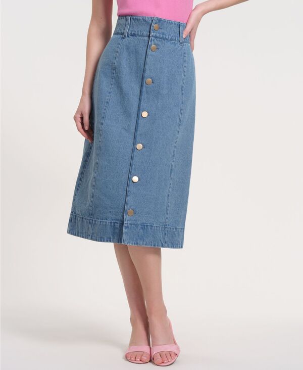 イザックミズラヒ レディース ボトムスカート デニム マキシ Isaac Mizrahi Women's Button-Front Denimaxi Skirt Midwash デニム｜ReVida 店 18,536円