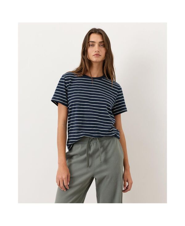 パクト レディース トップス シャツ クルーネック コットン Pact Women's Organicotton Soft-Slub Essential Crewneck Tee Saranac stripe ストライプ|ReVida 店