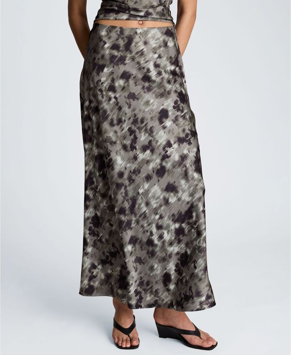 ケネスコール レディース ボトムスカート プリント サテン マキシ Kenneth Cole Women's Printed Satin Fla red Maxi Skirtrtl Green Mlt グリーン|ReVida 店