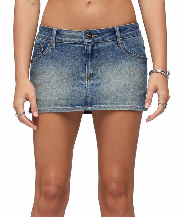 アディクテッド レディース ボトムスカート ローライズ デニム Edikted Women'seffie Low Rise Stretchy Denimicro Skort Blue-washed ブルー｜ReVida 店