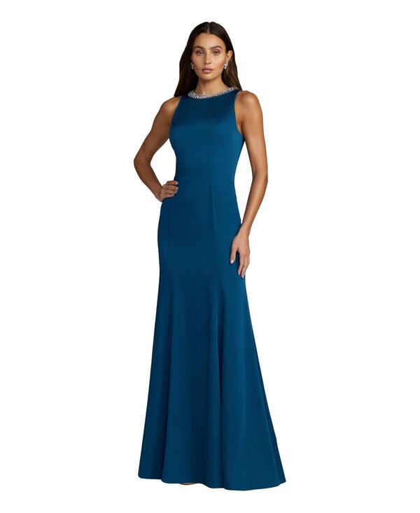 マックダガル レディース トップス ワンピース ハイネック ノースリーブ Mac Duggal Women'sleeveless Trumpet Gown with Embellished High Neck Ocean blue ブルー|ReVida 店