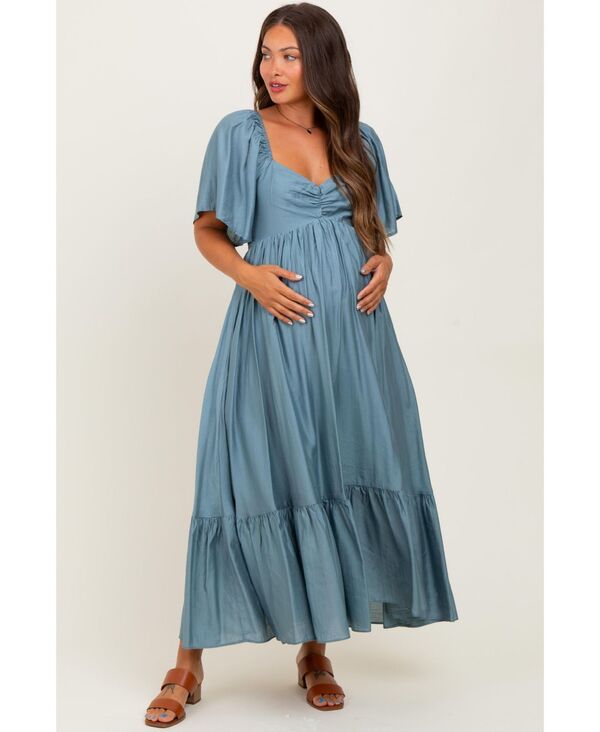 ピンクブラッシュ レディース トップス ワンピース フリル裾 フリル ミディ Pinkblush Women's Blue Flutter Sleeve Ruffle Hemidi Dress Blue ブルー|ReVida 店