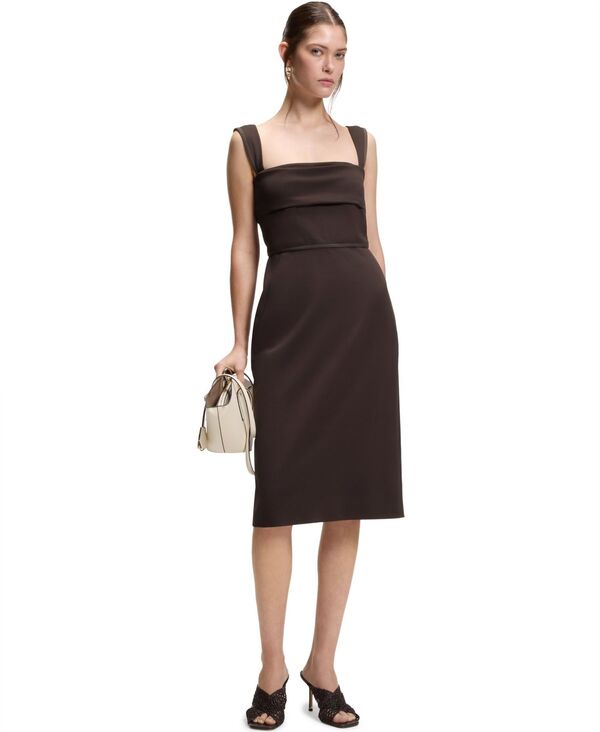 ヒューゴボス レディース トップス ワンピース ジャージー Hugo Boss by Women'slim-Fit Jersey Layeredetail Dress Dark Brown ブラウン｜ReVida 店