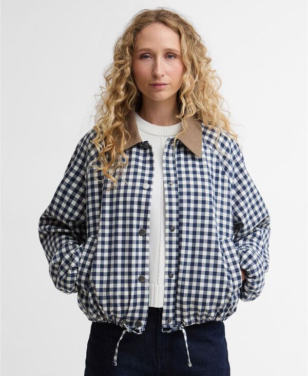 バブアー レディース アウター ジャケット・ブルゾン Barbour Women's Ovingham Cord Collar Casual Jacket Gingham Navy/ Neutral ネイビー|ReVida 店