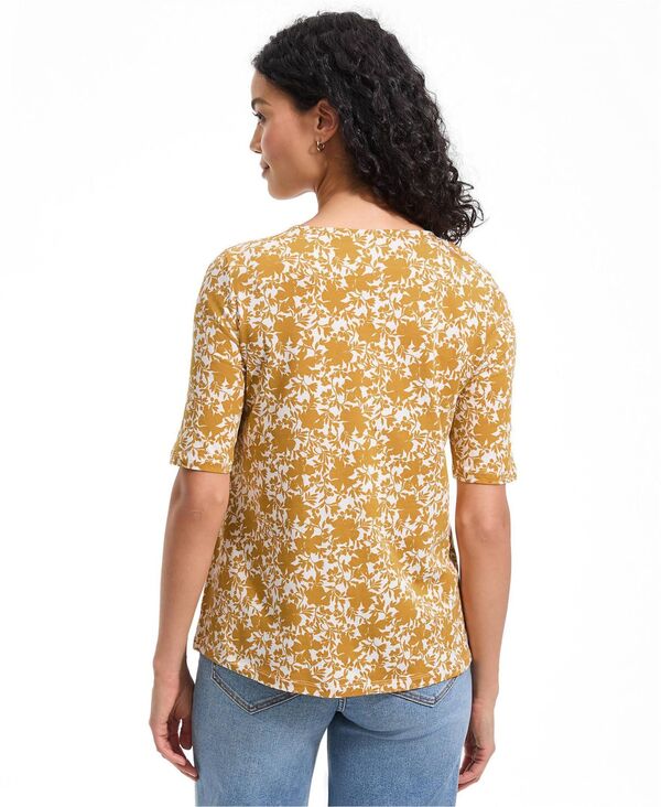 ランズエンド レディース トップス シャツ ジャージー Lands' End Women's Elbow Sleeve Lightweight Jersey Pintuck Square Neck Top Vintage amber pressed floral アンバー|ReVida 店