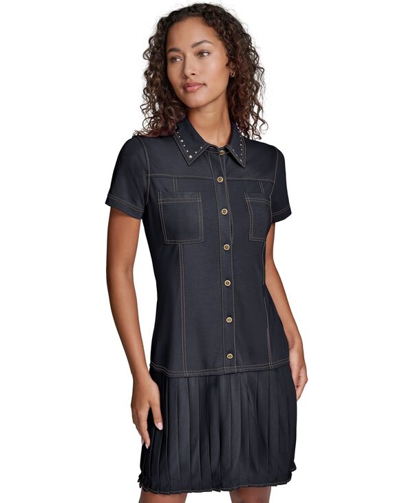 カール ラガーフェルド レディース トップス シャツ ジャージー KARLAGERFELD PARIS Women's Belted Colla red Jersey Shirt Dress Midnight|ReVida 店