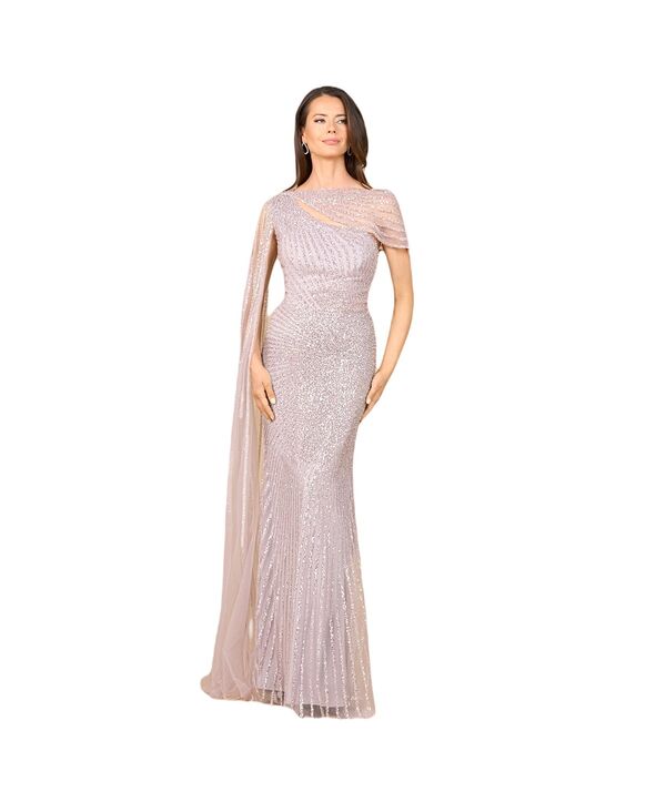 ララ レディース トップス ワンピース ケープデザイン キャップ ケープ Lara Women's One Shoulder Fitted Gown with Cape Sleeve Dusty purple パープル｜ReVida 店