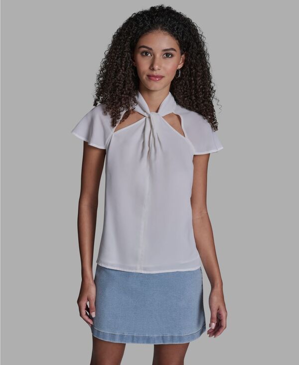 ビーシビージー レディース トップス シャツ ハイネック 半袖 BCBG Women's High Neck Short-Sleeve Top Whisper White ホワイト|ReVida 店