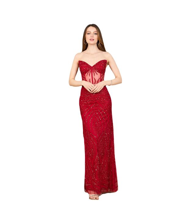 ララ レディース トップス ワンピース Lara Women's Beaded Corset Prom Dress with Slit Red レッド｜ReVida 店 79,090円