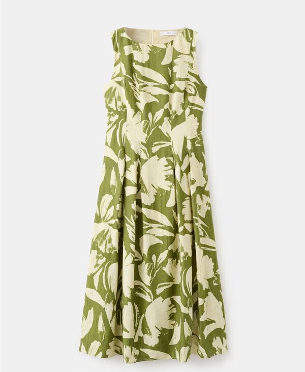 マンゴ レディース トップス ワンピース フラワー柄 プリント フラワー MANGO Women's Floral-Print Flaredress Green グリーン｜ReVida 店