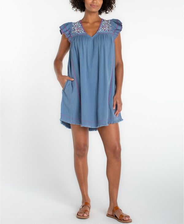 リヴァプール ロサンゼルス レディース トップス ワンピース Vネック Liverpoolos Angeles Women's V-Neck Woven Dresslate Blue スレート|ReVida 店