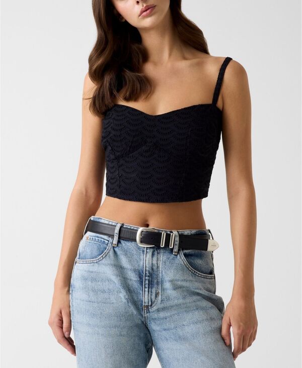 ゲス レディース トップス シャツ GUESS Women'sweetheart Neck Sharon Eyelets Top Jet Black A996 ブラック｜ReVida 店 12,905円