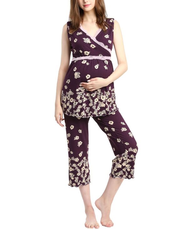 キミアンドカイ レディース アンダーウェア ナイトウェア マタニティ Maternity kimi + kai Eeva Nursing Pajama Set Eggplant｜ReVida 店 18,346円