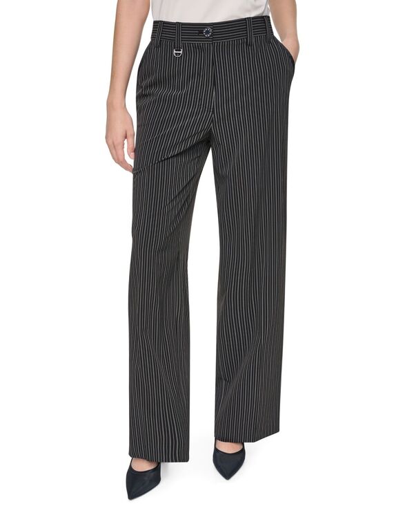 ダナ キャラン ニューヨーク レディース ボトムス カジュアルパンツ プリーツ DKNY Women's Every Day Stretch Pleated Wide-Leg Trousers Black/ivory Stripe アイボリー|ReVida 店