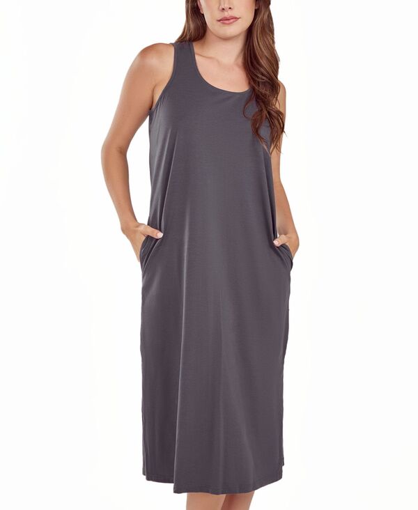 アイコレクション レディース アンダーウェア ナイトウェア ニット iCollection Women'soft Knitank Dress with Side Pockets Charcoal チャコール|ReVida 店