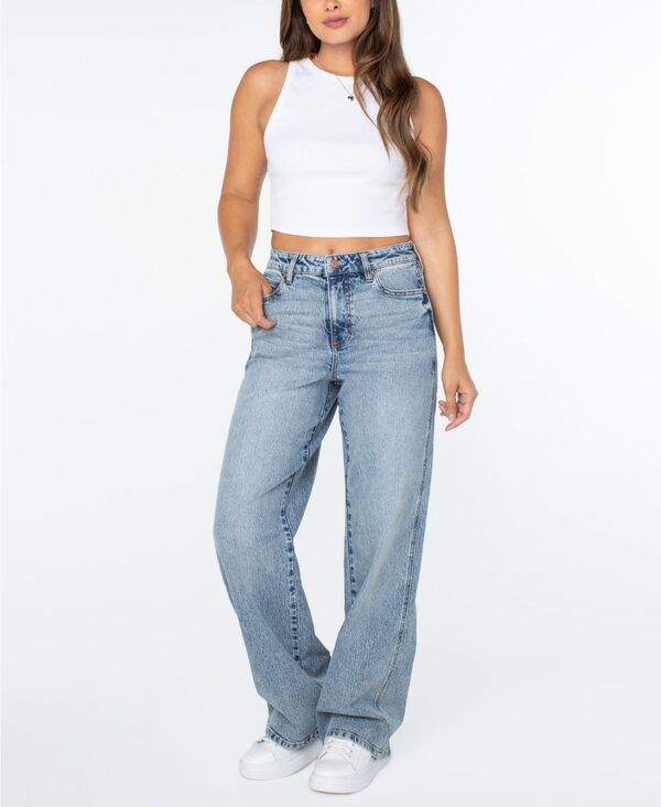 セレブリティピンク レディース ボトムス デニムパンツ ジーンズ Celebrity Pink Juniors' Mariahigh-Rise Baggy Wide-Leg Curvy Jeans Azucar|ReVida 店