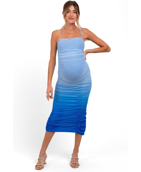 ピンクブラッシュ レディース トップス ワンピース ギャザー メッシュ ミディ Pinkblush Women's Blue Mesh Ombre Ruched Midi Dress Blue ブルー｜ReVida 店 20,235円