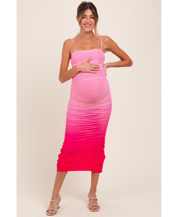 ピンクブラッシュ レディース トップス ワンピース ギャザー メッシュ ミディ Pinkblush Women's Blue Mesh Ombre Ruched Midi Dress Pink ピンク｜ReVida 店