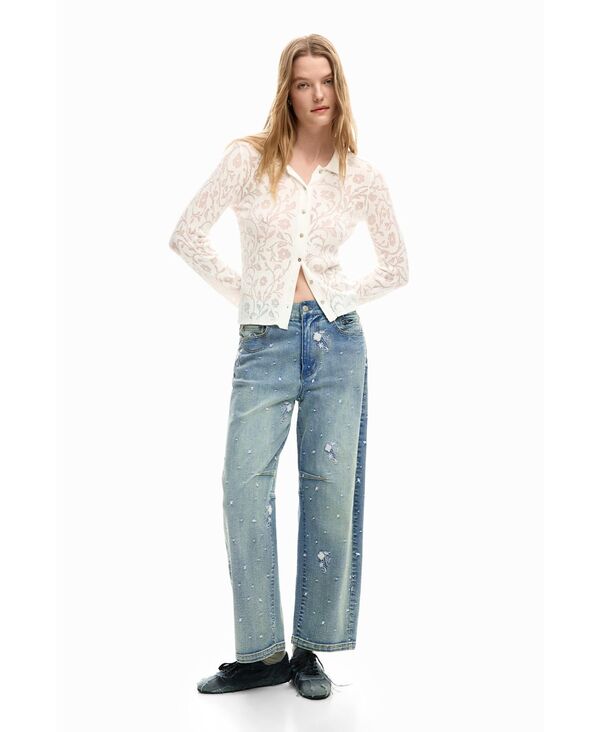 デジグアル レディース ボトムス デニムパンツ 刺繍 ジーンズ Desigual Women's Embroide red jeans Medium blue ブルー|ReVida 店