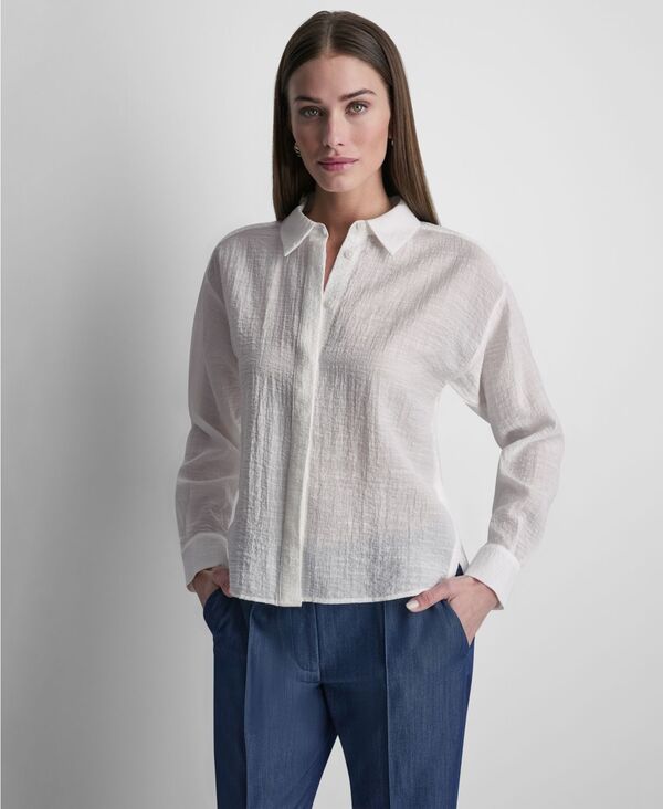 ダナ キャラン ニューヨーク レディース トップス シャツ 長袖 DKNY Women's Long-Sleeve Organza Top Ivory アイボリー|ReVida 店