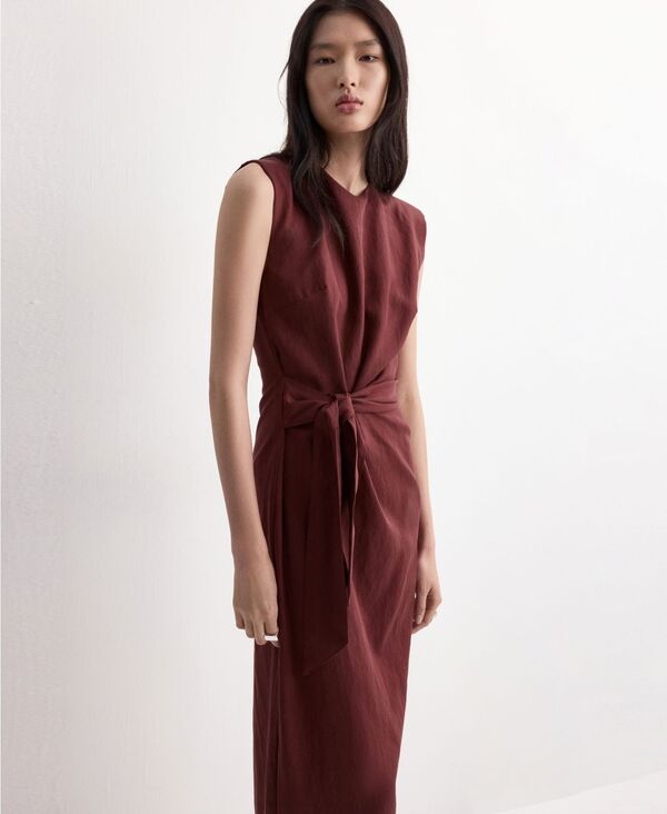 マンゴ レディース トップス ワンピース MANGO Women's Knot Detailyocell Dress Wine ワイン|ReVida 店