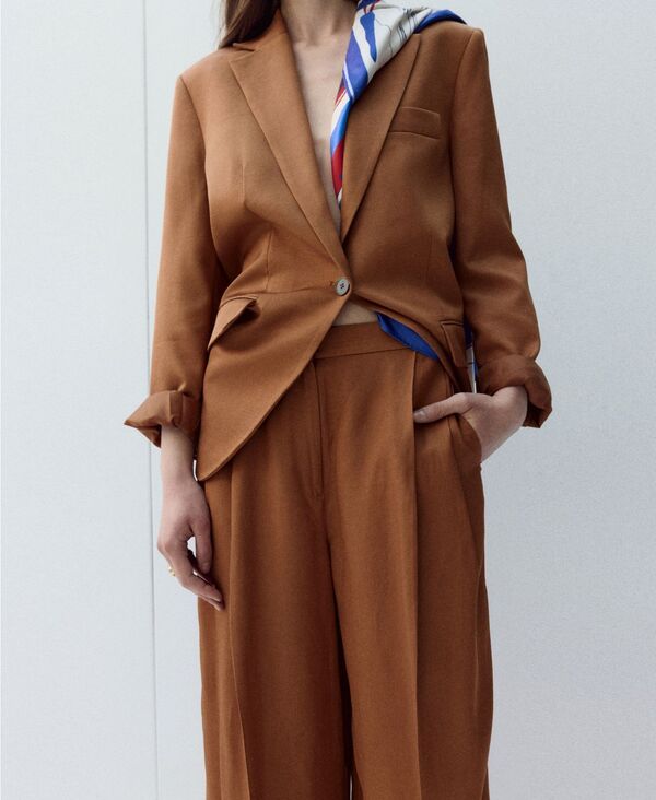 マンゴ レディース ボトムス カジュアルパンツ MANGO Women'straight-Fit Suit Pants Russet|ReVida 店
