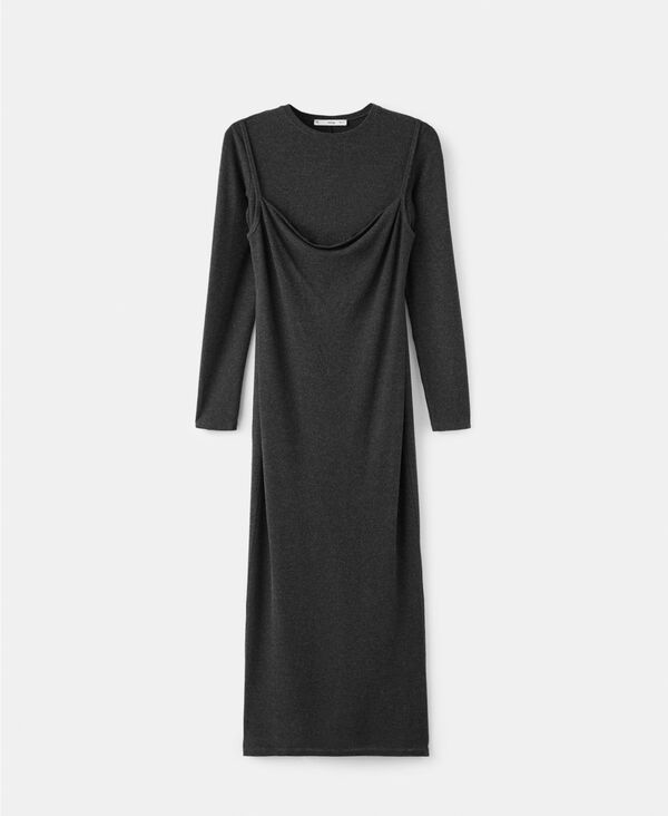 マンゴ レディース トップス ワンピース ドレープ MANGO Women's Draped Combinedress Dark Heather Gray グレー|ReVida 店