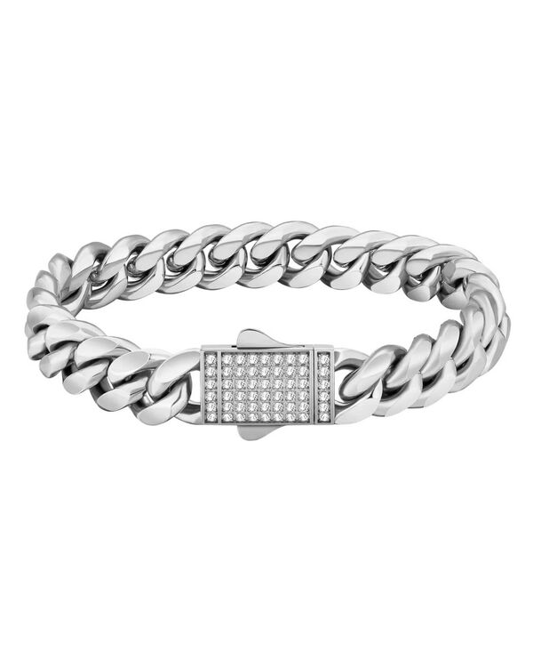 ローナ サットン メンズ アクセサリー ブレスレット・バングル・アンクレット Tシャツ Rhona Sutton Men's Iced Cuban Stainlessteel Chain Bracelet Silver シルバー｜ReVida 店