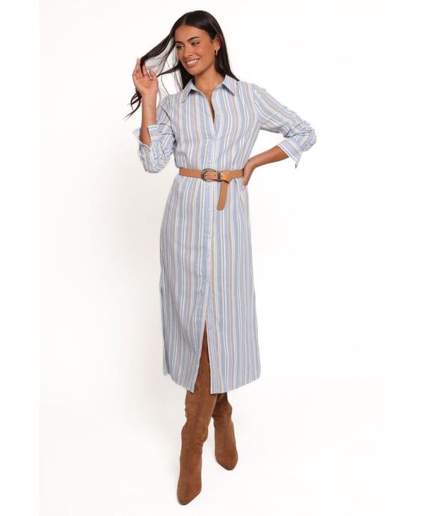 Petal and Pup レディース トップス ワンピース ボタンダウン キャップ マキシ Petal and Pup Women's Caprice Long Sleeve Button Down Maxi Dress Blue stripe ブルー|ReVida 店