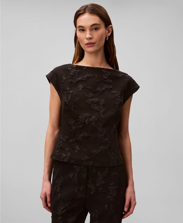 カルバンクライン レディース トップス シャツ 半袖 Calvin Klein Women'short-Sleeve Top Black Floral Cuttings Cloque Jacquard ブラック|ReVida 店