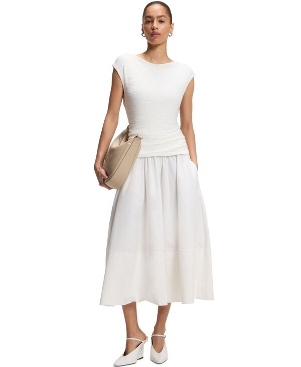 ヒューゴボス レディース トップス ワンピース ジャージー Hugo Boss by Women'structu red-Jersey Slim-Fit Dress White ホワイト｜ReVida 店