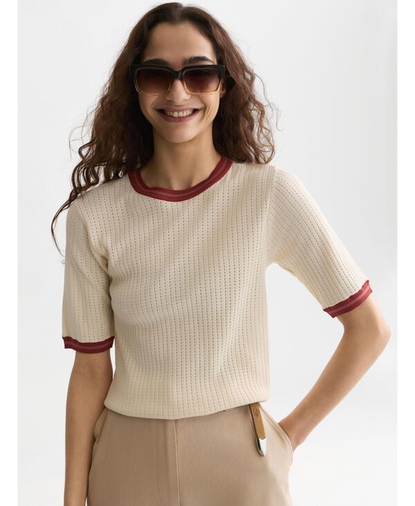 スコッチアンドソーダ レディース トップス シャツ ニット SCOTCH & SODA Women's Tops and Tees Pointelle Knitted Relaxed-Fiteeggnog|ReVida 店
