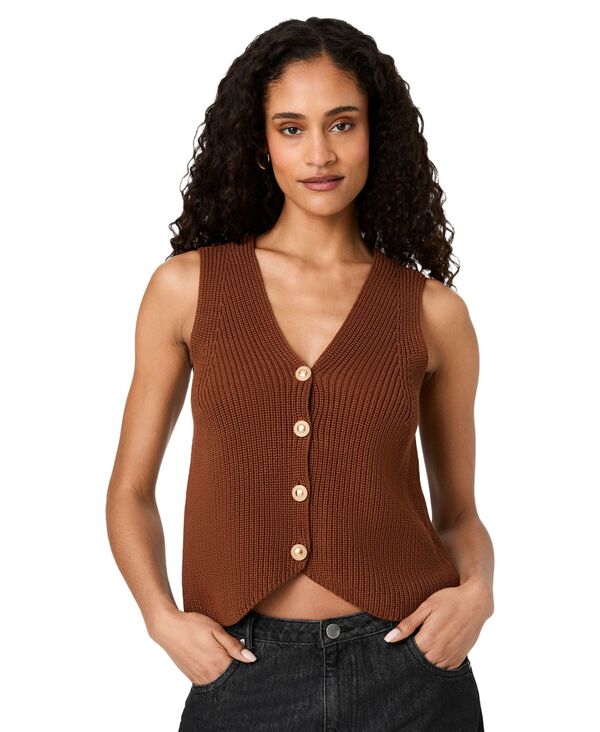 フレンチコネクション レディース トップス ベスト リブニット Vネック ノースリーブ ニット French Connection Women's Mozart V-Neck Sleeveless Rib Knit Vest Chestnut Brown ブラウン|ReVida 店
