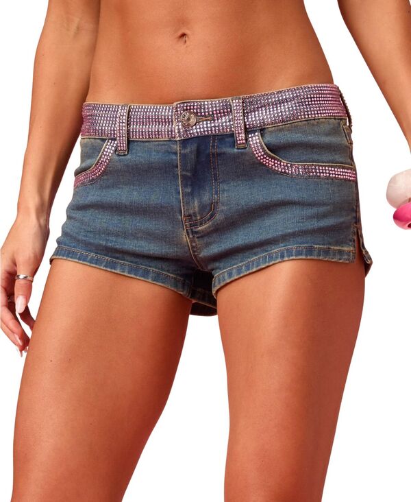 アディクテッド レディース ボトムス ハーフパンツ・ショーツ ローライズ ショートパンツ デニム Edikted Womens Barbie Rhinestone Low Rise Denim Shorts Blue-washed ブルー|ReVida 店