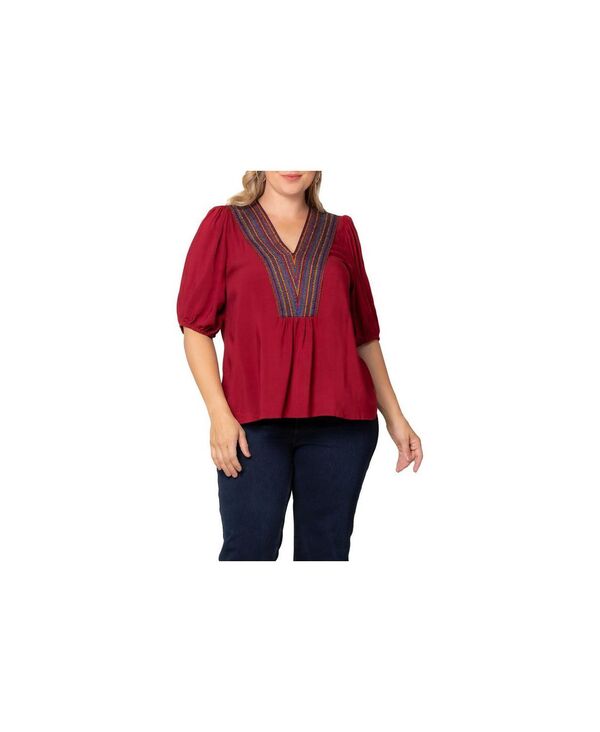 キヨナ レディース トップス シャツ プラスサイズ Kiyonna Plusize Tacoma Trim Neckline Women's Top Crimson red レッド｜ReVida 店