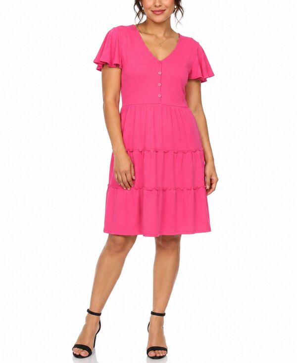 ホワイトマーク レディース トップス ワンピース ティアード フリル White Mark Women's Ruffle-Sleeve Tieredress Fuchsia フューシャ|ReVida 店