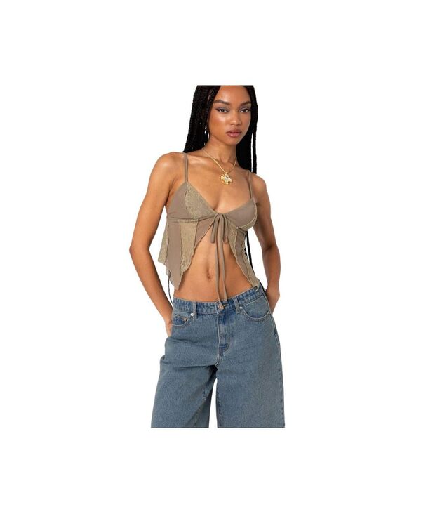 アディクテッド レディース トップス シャツ パッチワーク メッシュ レース Edikted Women's Patchwork Lacey Mesh Top Olive オリーブ｜ReVida 店 9,735円