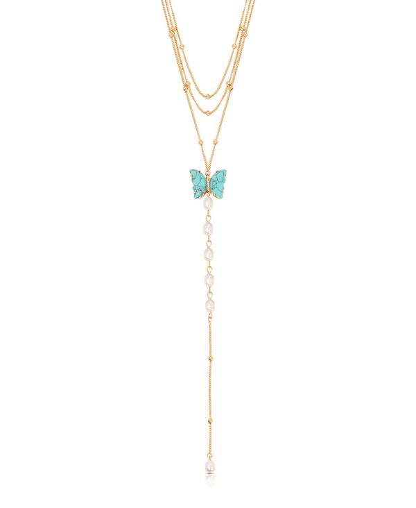 エティカ レディース アクセサリー ネックレス・チョーカー・ペンダントトップ レース ETTIKA Turquoise Butterfly Cultivated Pearl Chain Lariat Necklace Turquoise ターコイズ｜ReVida 店