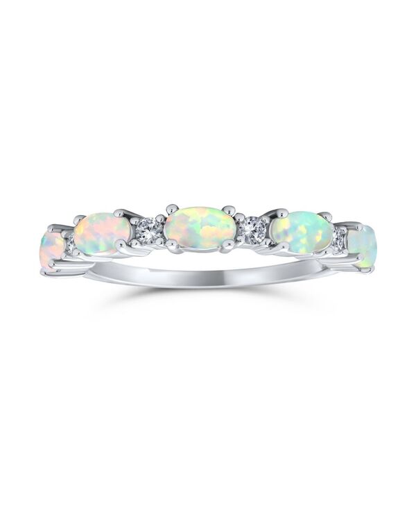 ブリング レディース アクセサリー Bling Jewelry Thin CZ Accent Stackable Oval White Created Opal Band Ring .925 Sterling Opal ホワイト|ReVida 店