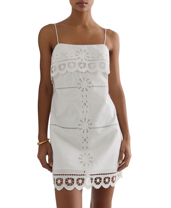 レイス レディース トップス ワンピース ミニ コットン レース REISS Women's Cotton Lace-Detail Mini Dress Ivory アイボリー｜ReVida 店