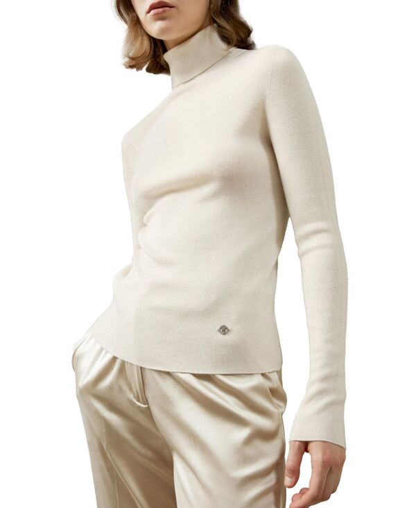 リリーシルク レディース アウター ニット・セータートルネック LILYSILK Women'seamlessilk-Cashmere Blend Turtleneck Sweater White ホワイト｜ReVida 店
