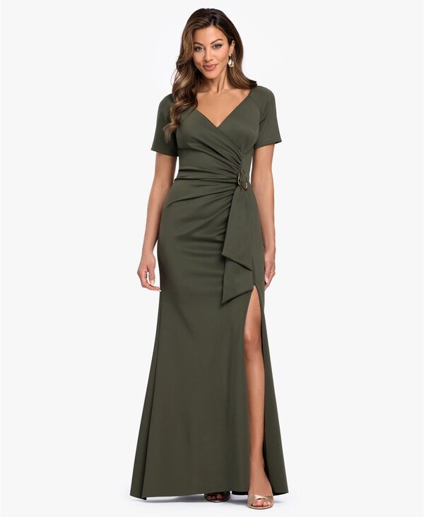 エスケープ レディース トップス ワンピース Vネック 半袖 XSCAPE Women'short-Sleeve V-Neck Ball Gown Olive オリーブ｜ReVida 店