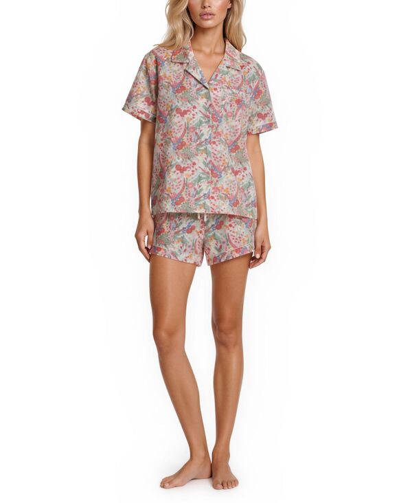 ベラブラッドリー レディース アンダーウェア ナイトウェア プリント シャツ ショートパンツ Vera Bradley Women's Iconic Print Notch Collar Shirt and Pajama Shorts 2-Piece Set Pink ピンク|ReVida 店