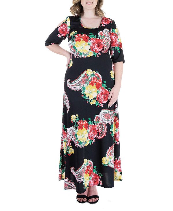 レディースファッション ワンピース メーカー包装済 Print Floral Bold Size Plus トップス ワンピース レディース 24セブンコンフォート Cold Multi Dress Maxi Shoulder Mtsnparung Sch Id