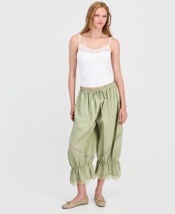アンドノウディス レディース ボトムス カジュアルパンツ レース And Now This Women's Lace-Trim Balloon Pants Herbal Sag｜ReVida 店