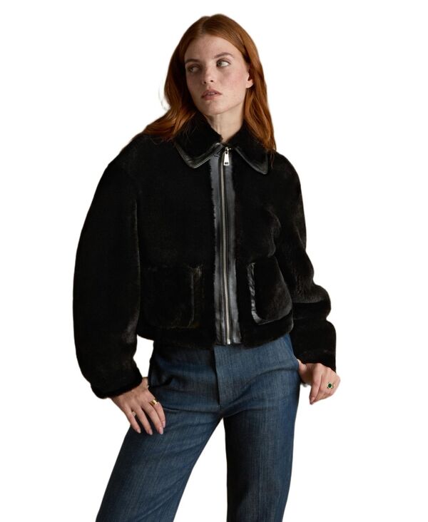 ファーニック UK レディース アウター ジャケット・ブルゾン クロップド Furniq UK Women's Cropped Shearling Jacket Black ブラック｜ReVida 店