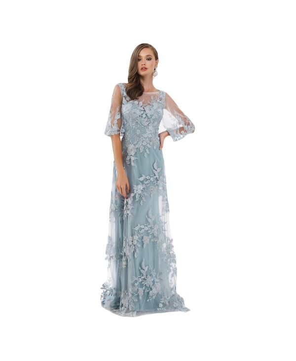 ララ レディース トップス ワンピース ケープデザイン A ライン キャップ ケープ レース Lara Women's Cape Sleeves A-line Lace Gown Dusk｜ReVida 店