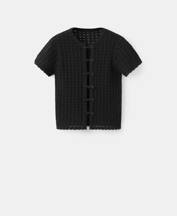 マンゴ レディース アウター ニット・セーター カーディガン MANGO Women's Toggles Openworknit Cardigan Black ブラック｜ReVida 店