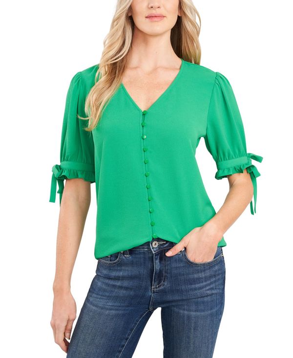 セセ レディース Yシャツ トップス Tie Sleeve Button Up Top Soft Emerald Colegiovictorhugo Cl